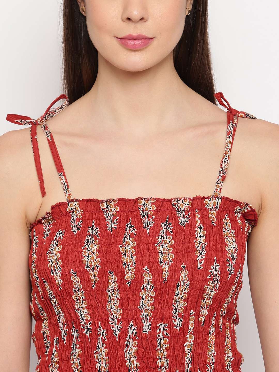 Women's Rayon Printed Casual Summer Style Tie Shoulder Straps Free Size Tank Top ( Multi17) - Image 4