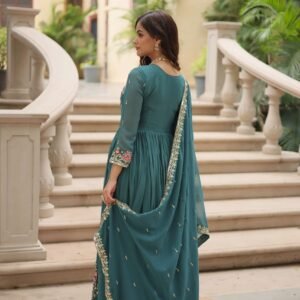 Rama Faux Georgette Sequins Embroidered Kurti with Sharara & Dupatta Set