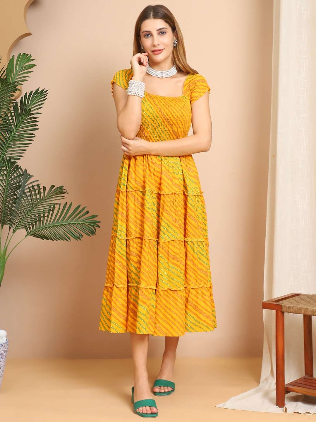 Women's Viscos Rayon Printed Off Shoulder Midi Dress For Summer And Casual Wear - Image 7