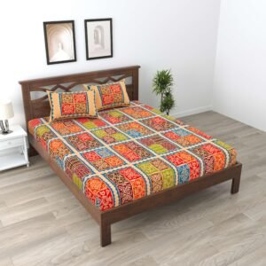 Rajasthani Traditionally Printed Cotton Doublebed Bedsheet With Pack of 2 Pillow Covers